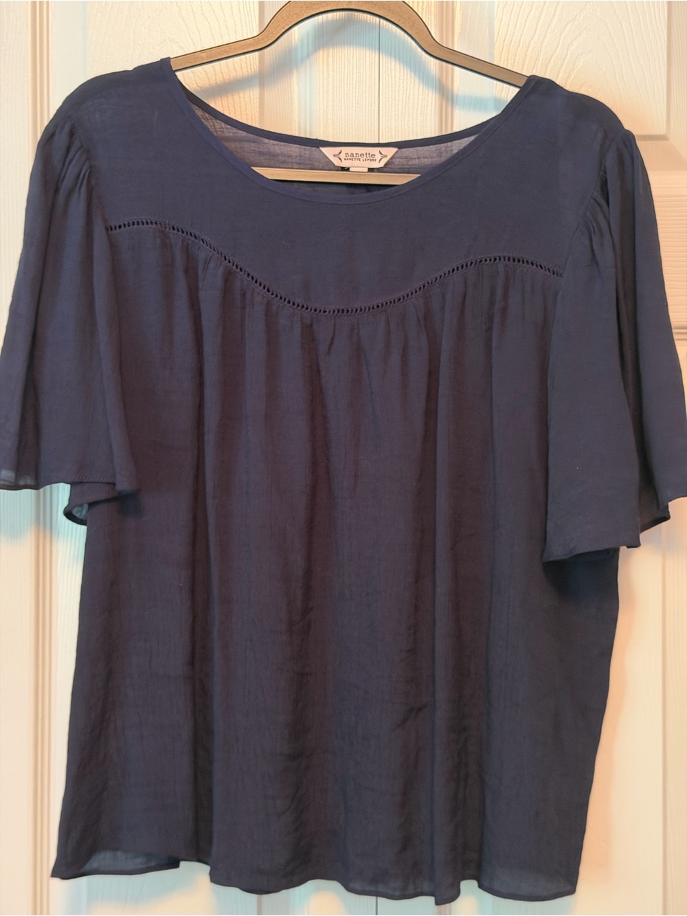 Nanette Lepore Navy Short Flutter Sleeve Blouse